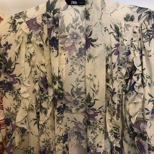 Zara Cream Blouse with Purple Floral Design